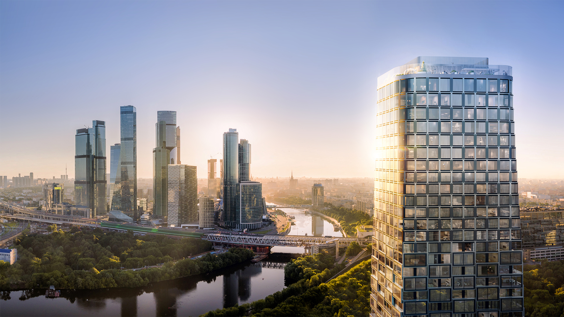 Панорамные виды на Москва-реку, башни «Москва-Сити», Парк Победы и парк Фили